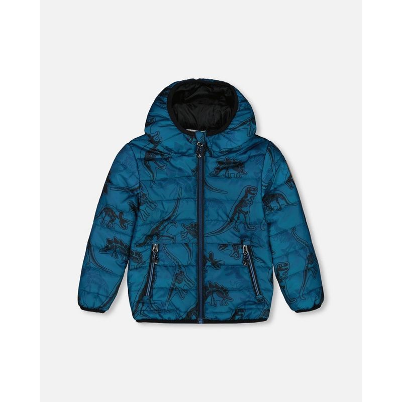 Deux par Deux Boy Printed Quilted Mid-Season Jacket Blue and Gray