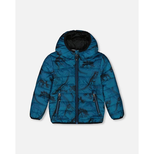 Deux par Deux Boy Printed Quilted Mid-Season Jacket Blue and Gray
