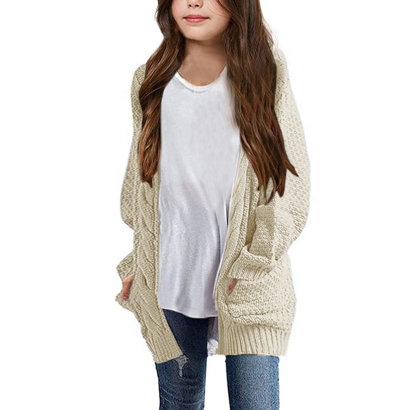 Cardigan for Girls Open Front Sweater Long Sleeve Loose Fit Sweater Jacket