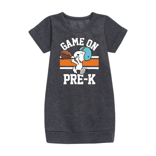 Girls' - Peanuts - Game On Pre-K Graphic Short Sleeve Fleece Dress