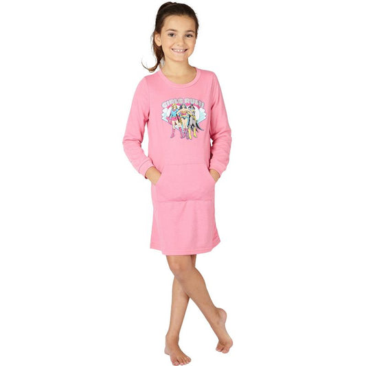 DC Comics Girls Rule Supergirl Batgirl Wonder Woman French Terry Nightgown Pink