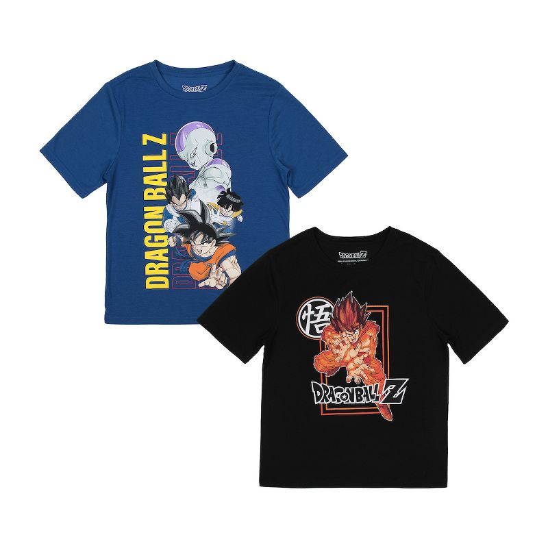 Dragon Ball Z Blue and Black 2-Pack Boy's Crew Neck Short Sleeve Performance Tee