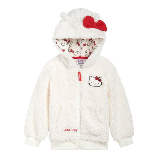 هودي كوسبلاي بسحاب من قماش شيرلينج الصناعي المريح للفتيات من Hello Kitty، مناسب للأطفال الصغار والكبار