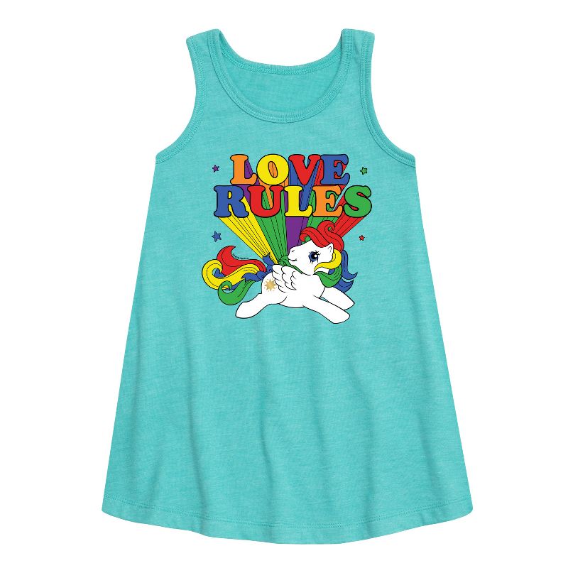 فستان بناتي من ماي ليتل بوني بدون أكمام برسومات قوس قزح وقواعد الحب