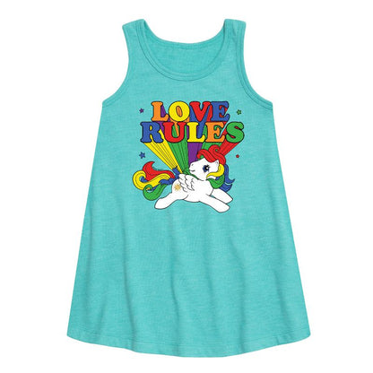 فستان بناتي من ماي ليتل بوني بدون أكمام برسومات قوس قزح وقواعد الحب