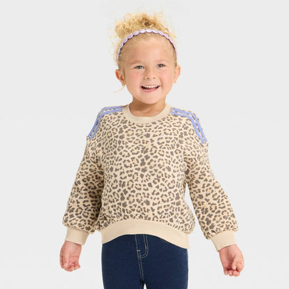 Grayson Mini Toddler Girls' Leopard Printed French Terry Crew Sweatshirt