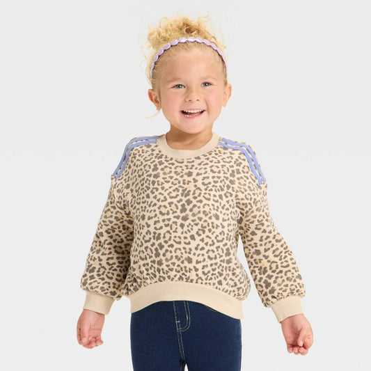 Grayson Mini Toddler Girls' Leopard Printed French Terry Crew Sweatshirt