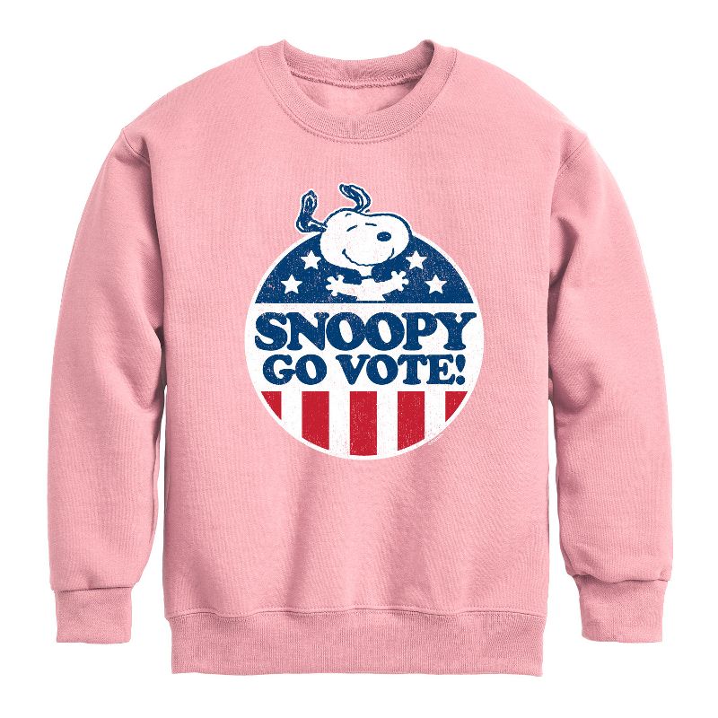 Boys' - Peanuts - Snoopy Go Vote Graphic Long Sleeve Fleece Sweatshirt