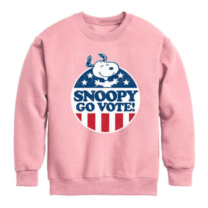 Boys' - Peanuts - Snoopy Go Vote Graphic Long Sleeve Fleece Sweatshirt