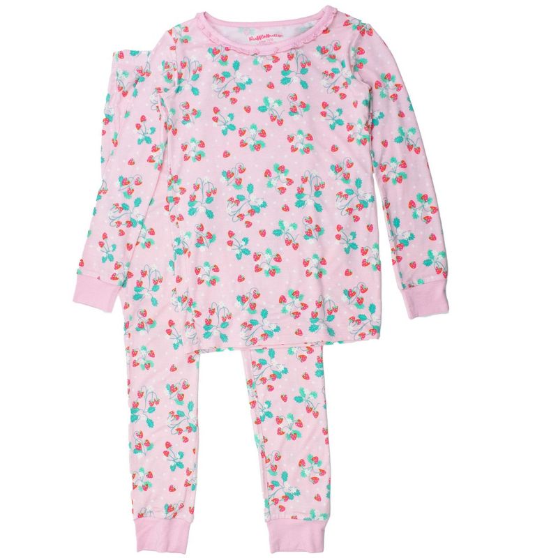 RuffleButts SoftSnooze Big Girls Ruffle Long Sleeve Pajama Set