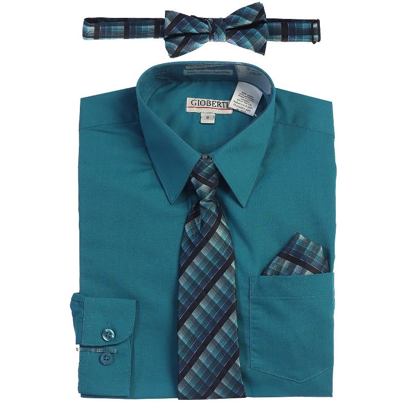 Gioberti Boy's Long Sleeve Dress Shirt and Plaid Tie Accessories Set (Part 3)