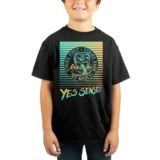 Strike First Cobra Kai TV Show Series Youth Boys Black Graphic Tee