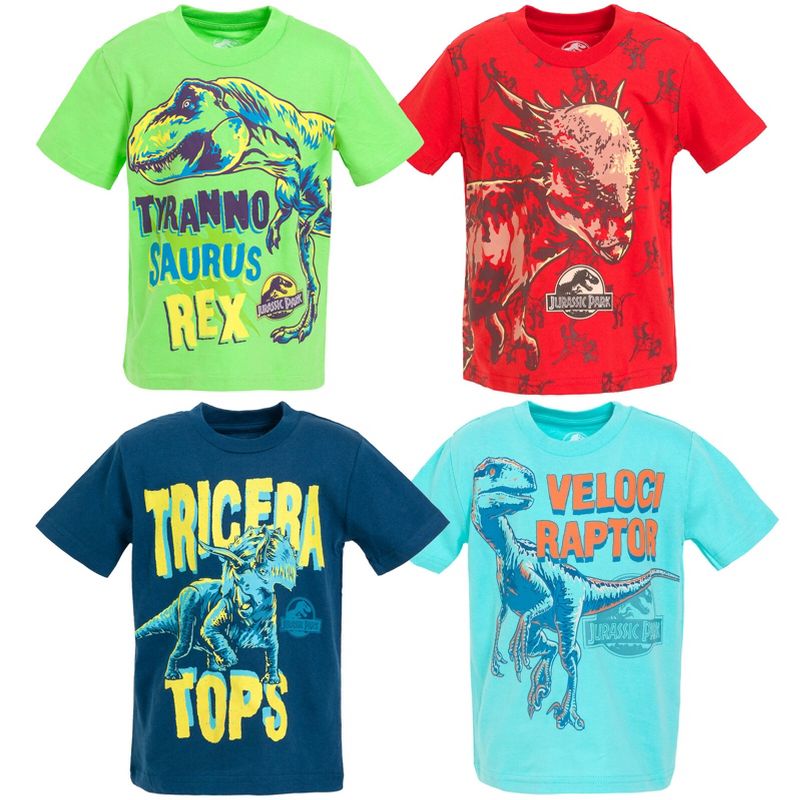 Jurassic World Dinosaur T-Rex 4 Pack T-Shirts Toddler to Big Kid