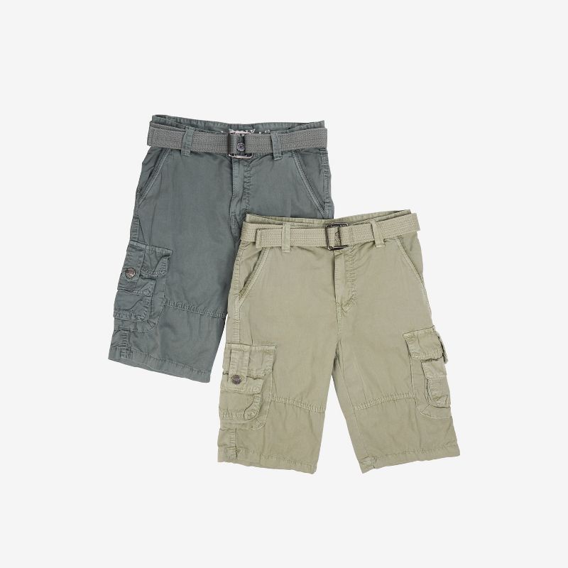RAW X Boy's 2 pack Combo Belted Cargo Shorts,Twill Shorts -Kids Shorts