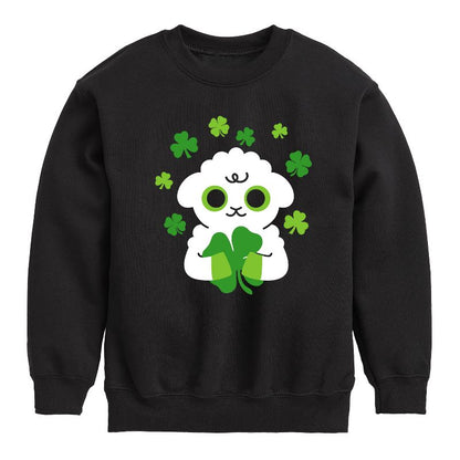Boys' - Instant Message - St. Patrick's Day Sheep Holding a Shamrock Graphic Long Sleeve Fleece Sweatshirt