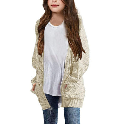 Girls Long Sleeve Cardigan Sweaters Open Front Cable Knit Chunky Cardigans Kids Oversized Cute Outerwear Coat