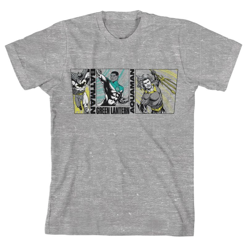 تي شيرت رياضي للشباب من Justice League Batman وGreen Lantern وAquaman باللون الرمادي الفاتح