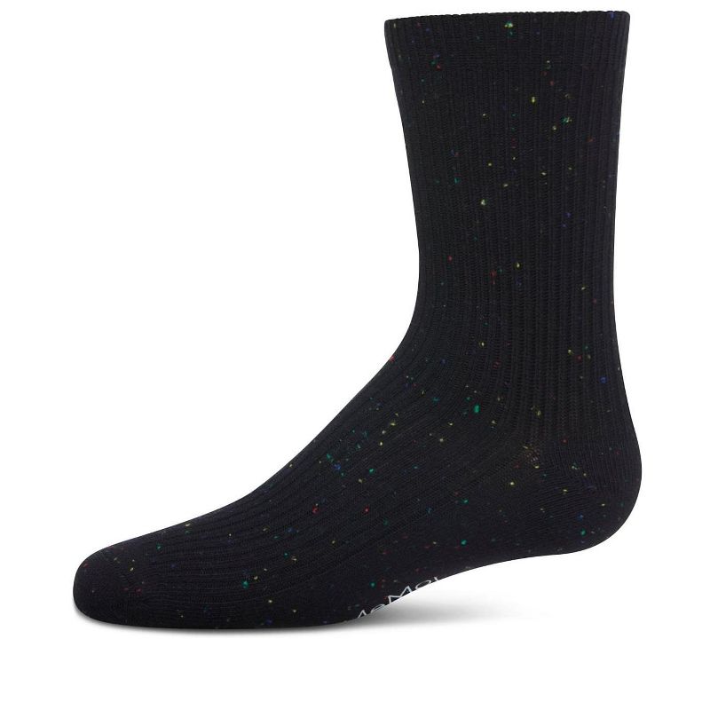 Memoi Thin Ribbed Cotton Blend Speckled Crew Sock