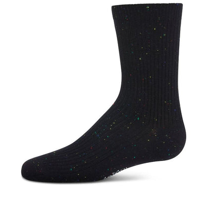 Memoi Thin Ribbed Cotton Blend Speckled Crew Sock