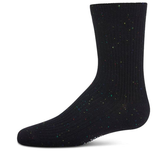 Memoi Thin Ribbed Cotton Blend Speckled Crew Sock