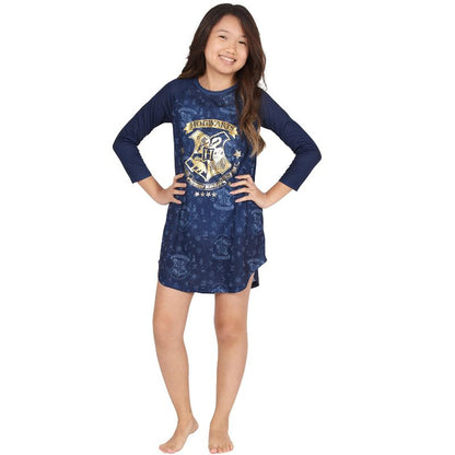 HARRY POTTER Hermione Hogwarts Logo Ravenclaw House Crest Raglan Sleepshirt Pajama Nightgown Blue