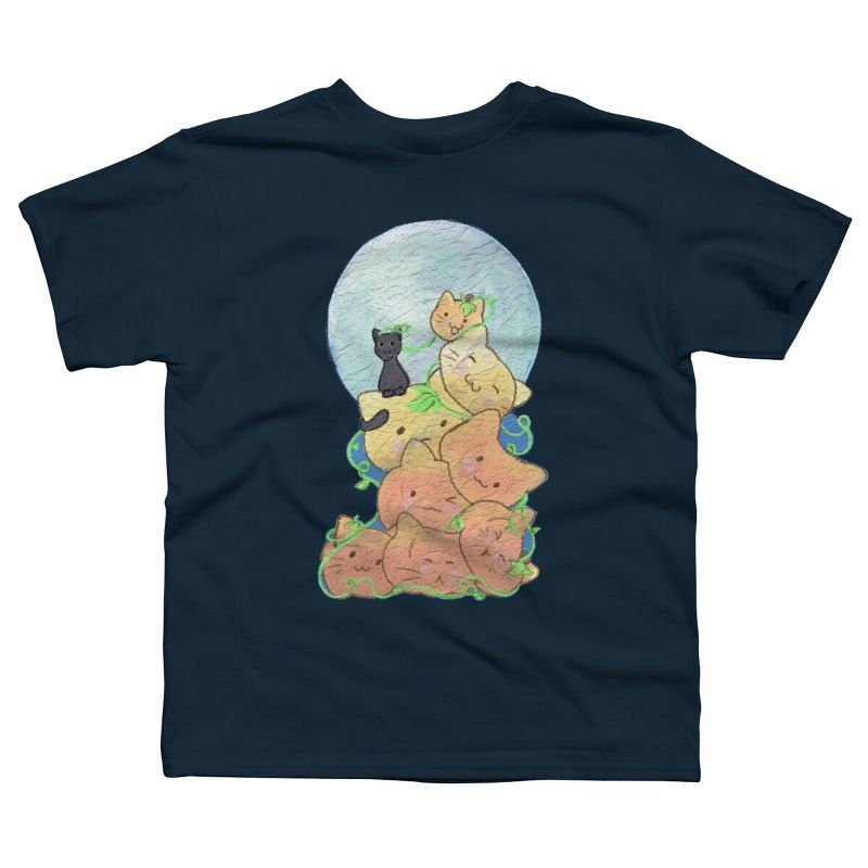 تي شيرت للأولاد بتصميم قطة كومة اليقطين من تصميم AwkwardDragon