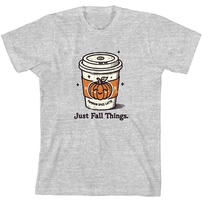 تي شيرت شبابي بأكمام قصيرة ورقبة دائرية من Just Fall Things Pumpkin Spice Latte