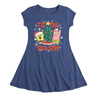 Girls' - SpongeBob SquarePants - Tis The Season Fit & Flair Cap Sleeve Dress