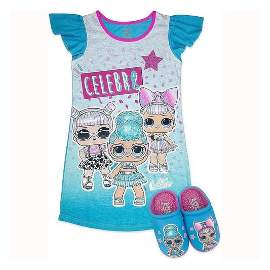 L.O.L. Surprise! Girl's 2-Piece Nightgown with Slippers Pajama Set