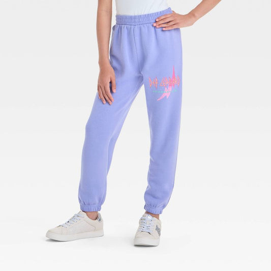 Girls' Def Leppard Fleece Joggers - Light Purple