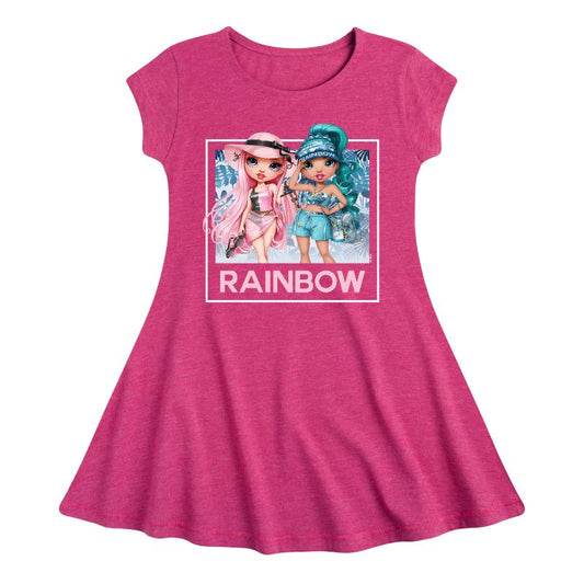 Girls' - Rainbow High - Blue Leaf Frame Fit & Flair Cap Sleeve Dress