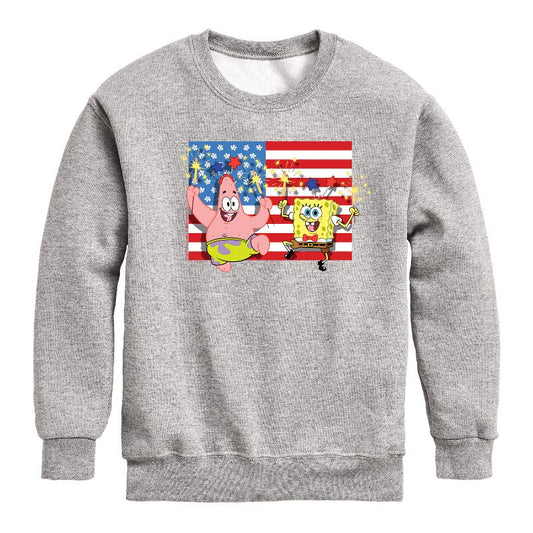 Boys' - SpongeBob SquarePants - Patrick Sparkers Flag Graphic Long Sleeve Fleece Sweatshirt