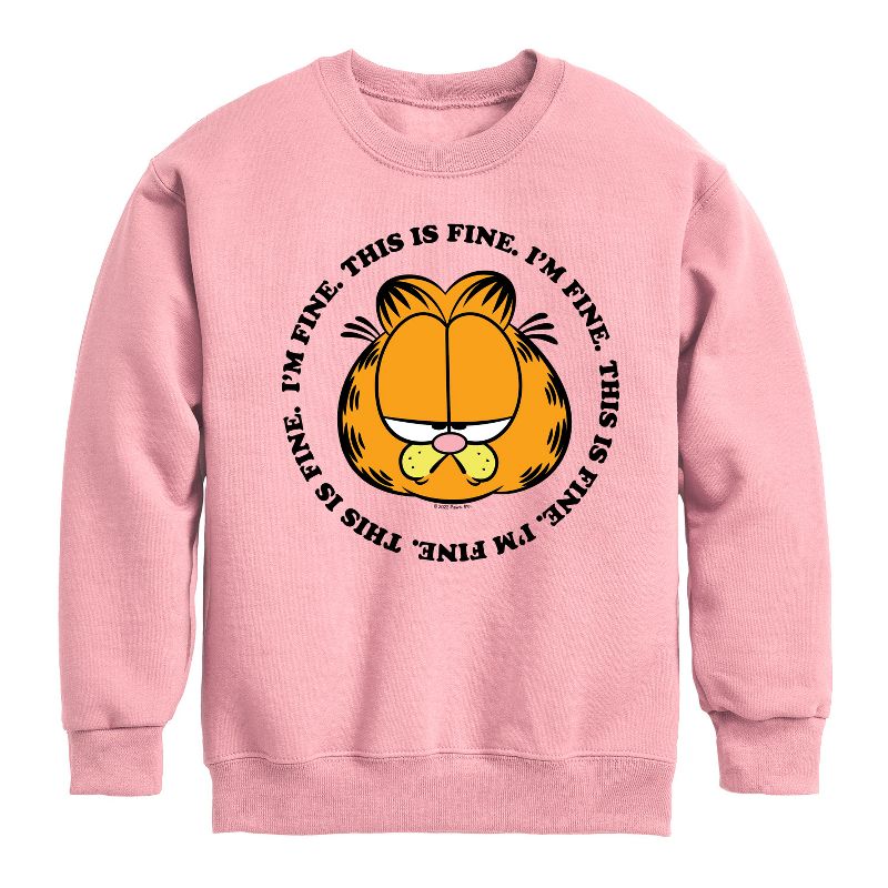 Boys' - Garfield - I'm Fine This Is Fine Graphic Long Sleeve Fleece Sweatshirt