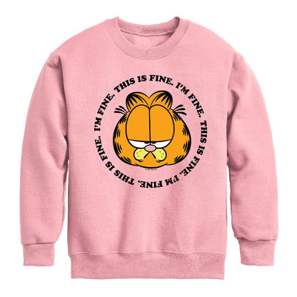 Boys' - Garfield - I'm Fine This Is Fine Graphic Long Sleeve Fleece Sweatshirt