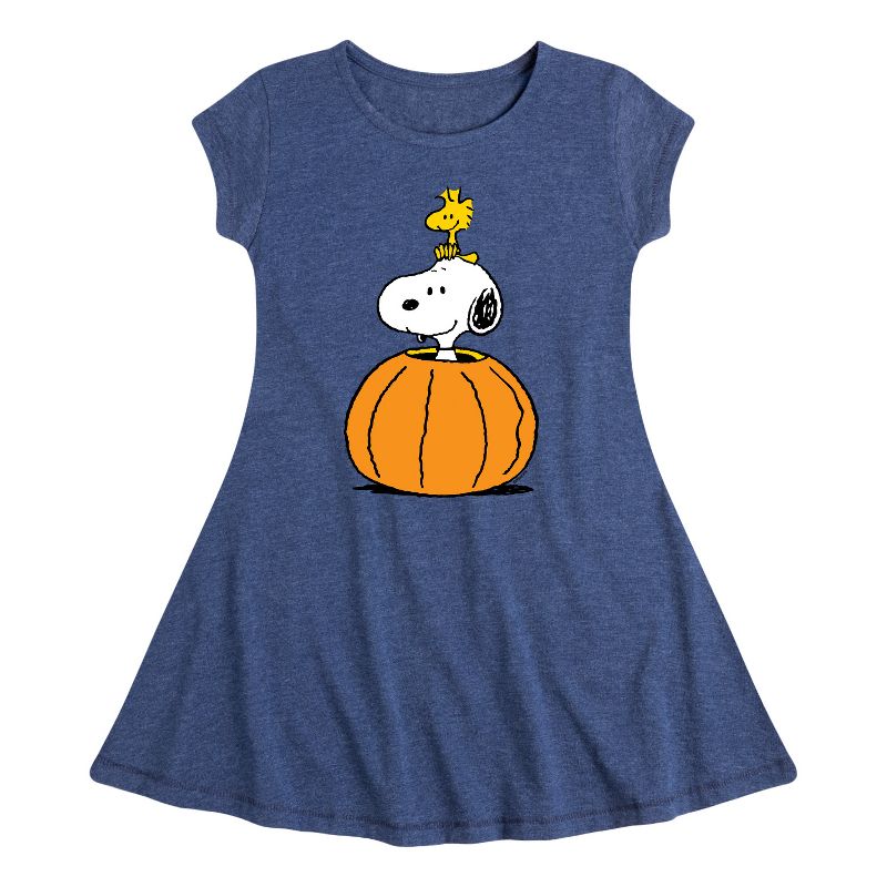 Girls' - Peanuts - Snoopy Woodstock Pumpkin Fit & Flair Cap Sleeve Dress