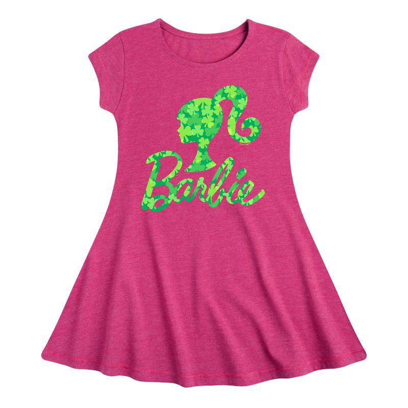Girls' - Barbie - Logo Shamrock Pattern Fit & Flair Cap Sleeve Dress