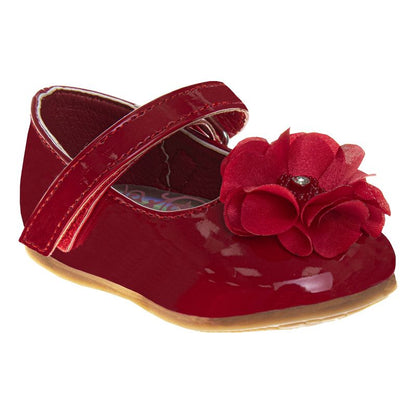 Josmo Baby Girls' Mary Jane Flats with Flower Detail: Non-Slip Soft Sole Newborn Infant Toddler First Walker Crib Dress Shoes