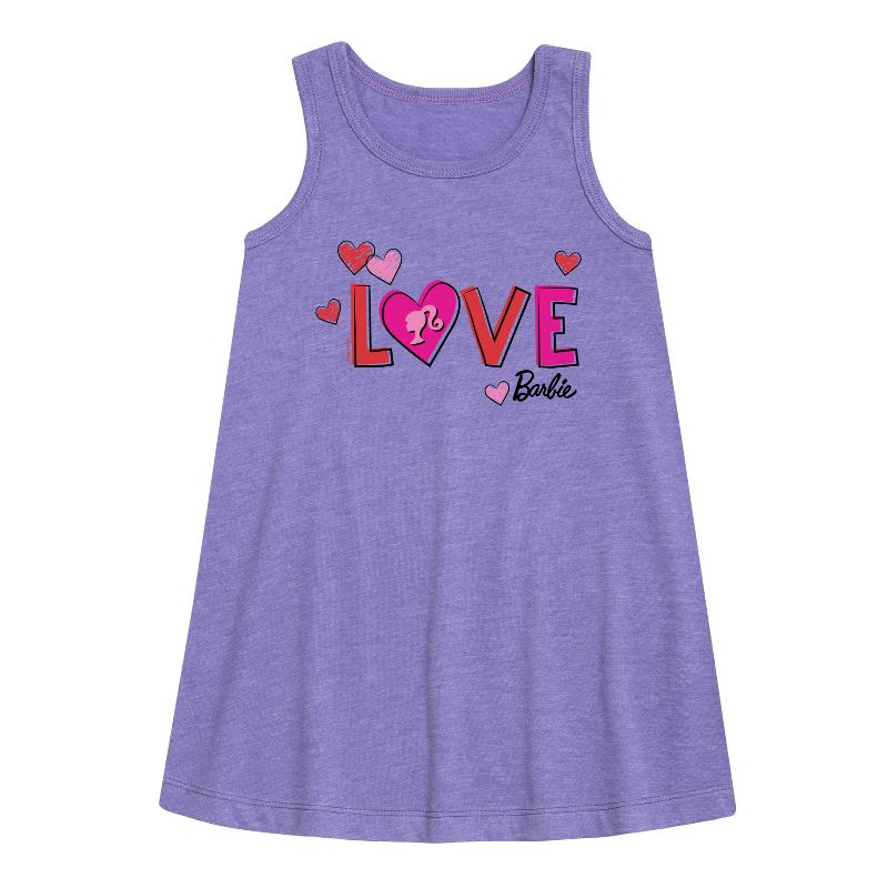Girls' - Barbie - Patterned Love Graphic Sleeveless Aline Dress