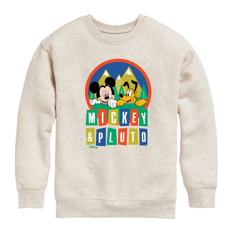 Boys' - Disney - Mickey And Pluto Graphic Long Sleeve Fleece Sweatshirt