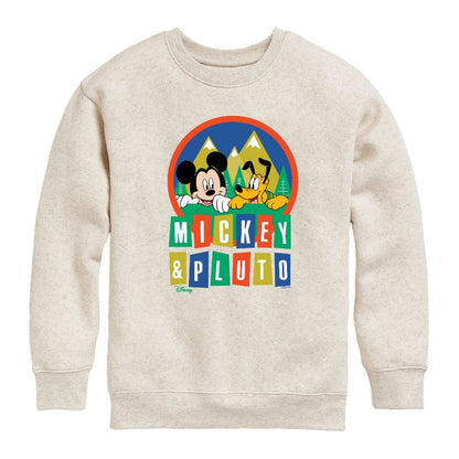 Boys' - Disney - Mickey And Pluto Graphic Long Sleeve Fleece Sweatshirt