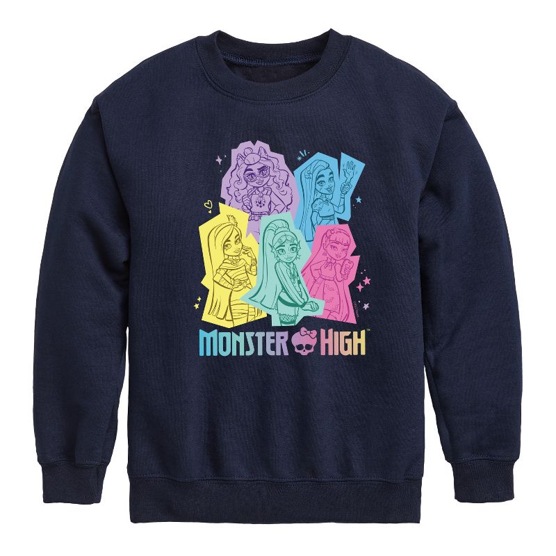 Boys' - Monster High - Pastel Character Group Graphic Long Sleeve Fleece Sweatshirt