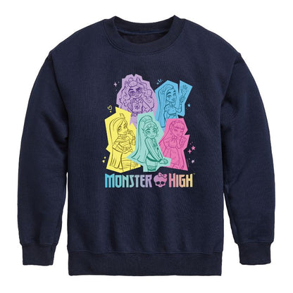 Boys' - Monster High - Pastel Character Group Graphic Long Sleeve Fleece Sweatshirt