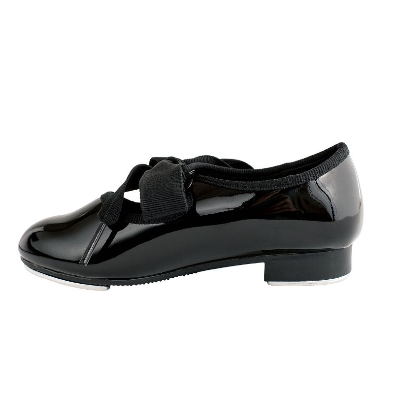 Dance Class Patent Flexible Tap Shoe with ribbon tie