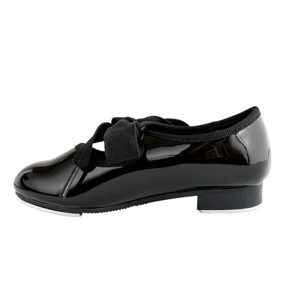 Dance Class Patent Flexible Tap Shoe with ribbon tie