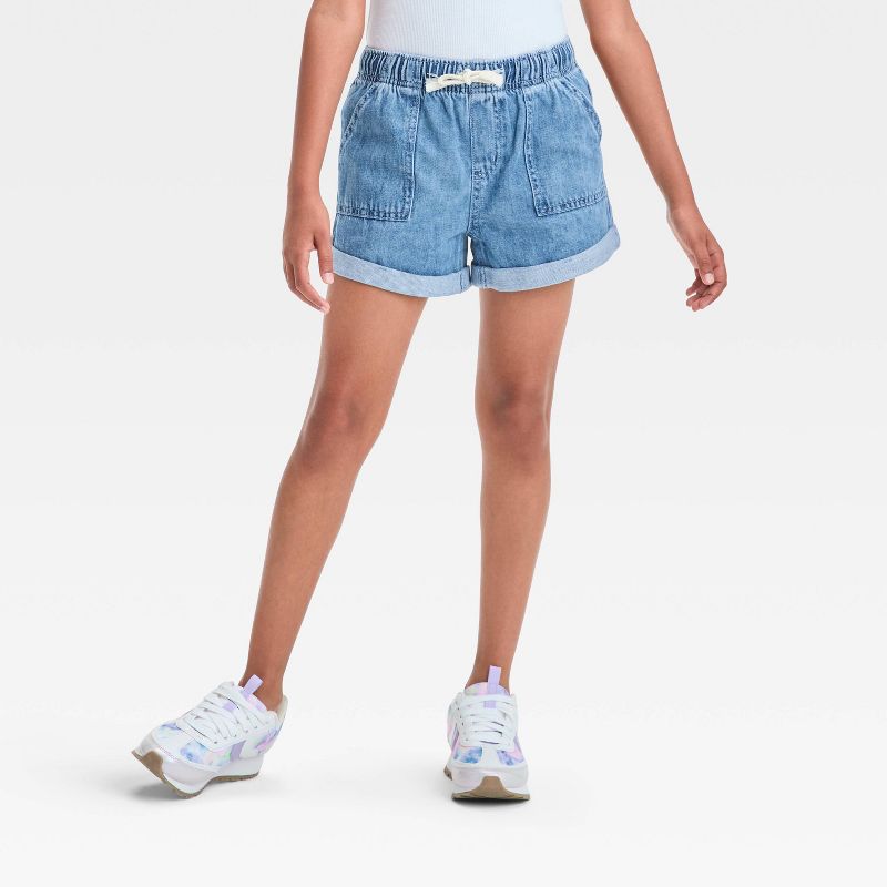 Girls' High-Rise Pull-On Denim Utility Shorts - Cat & Jack™