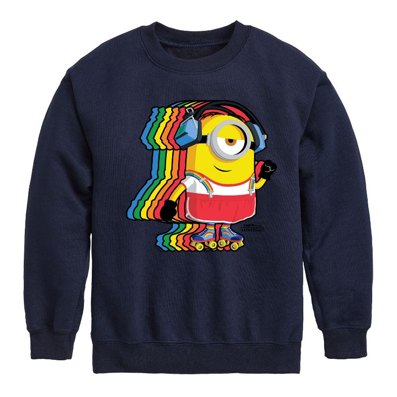 Boys' - Despicable Me Minions - Retro Rainbow Skater Graphic Long Sleeve Fleece Sweatshirt