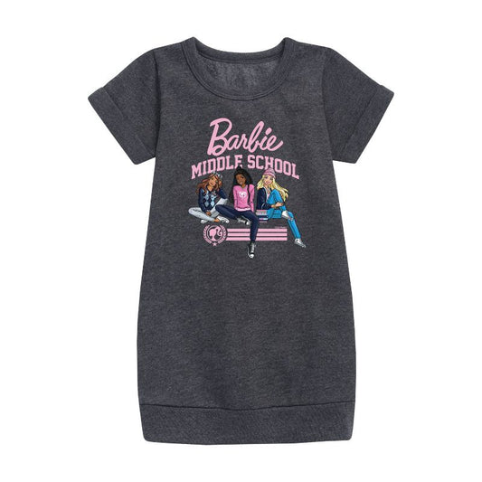 Girls' - Barbie - Middle School Dolls Graphic Short Sleeve Fleece Dress