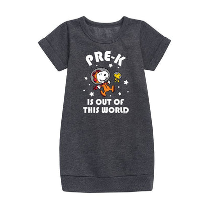 فستان من الصوف بأكمام قصيرة مطبوع عليه عبارة "Peanuts" للفتيات من Pre K is Out of This World