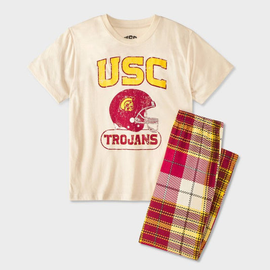 طقم بيجامة للأولاد من تي شيرت وبنطال كرة قدم USC ​​بأكمام قصيرة - بيج