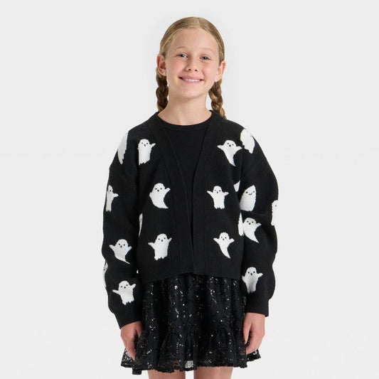 Girls' Long Sleeve Halloween Cardigan Sweater - Cat & Jack™ Black